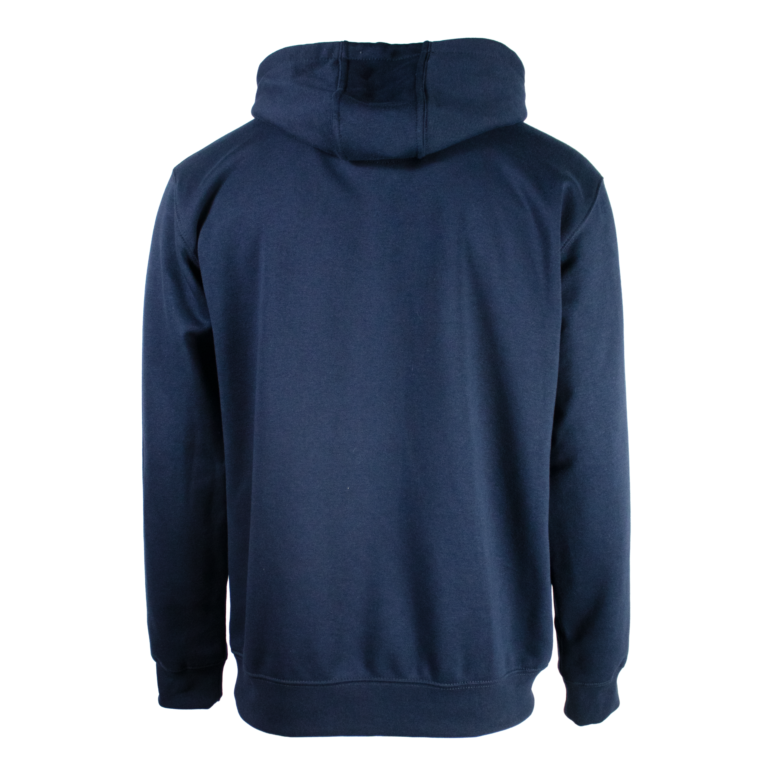 Back of a navy blue hoodie