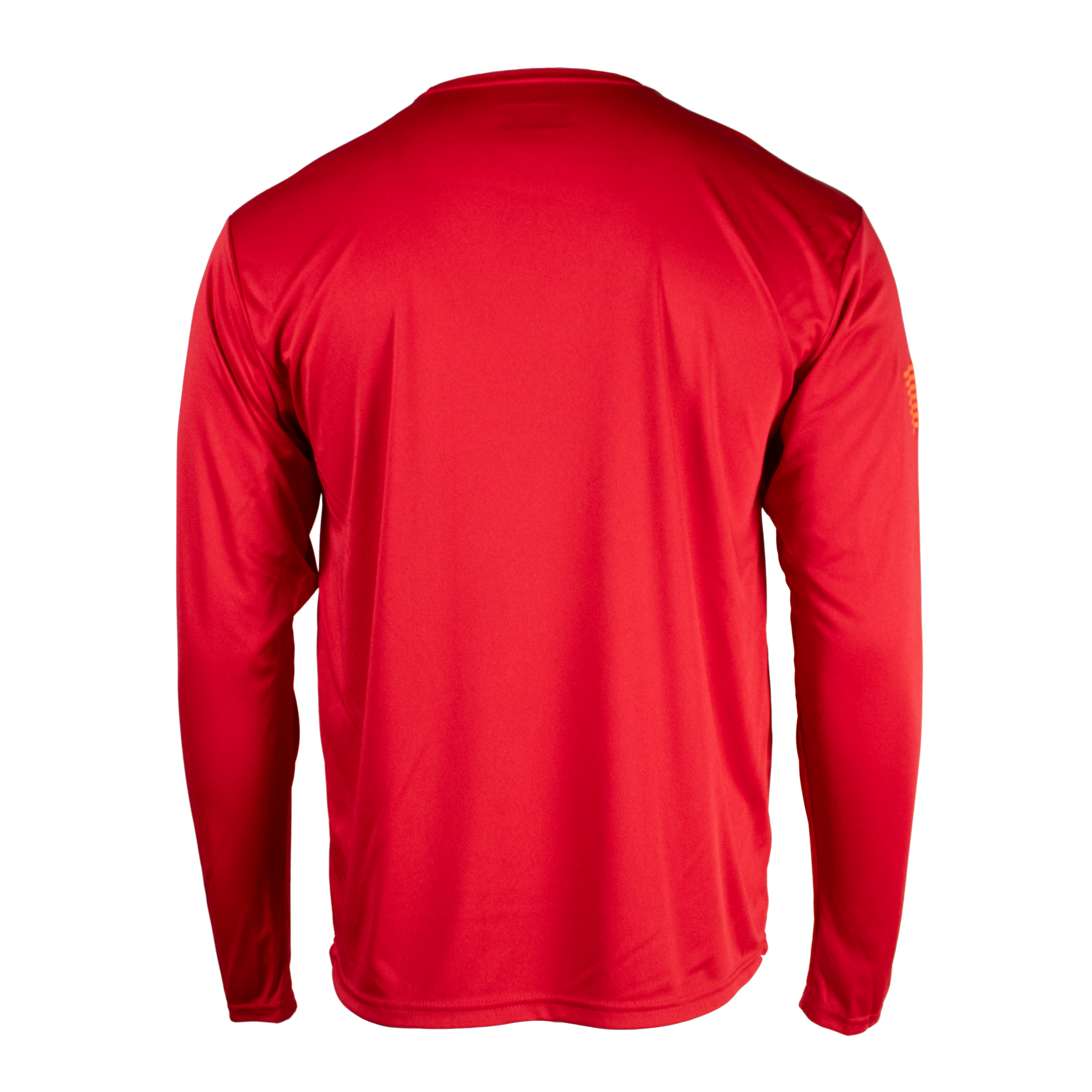 Back of a red long sleeve shirt